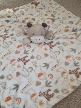 Baby Kiss Plush Security Blanket Snuggie Lovey Neutral Animal Print Tan Cream